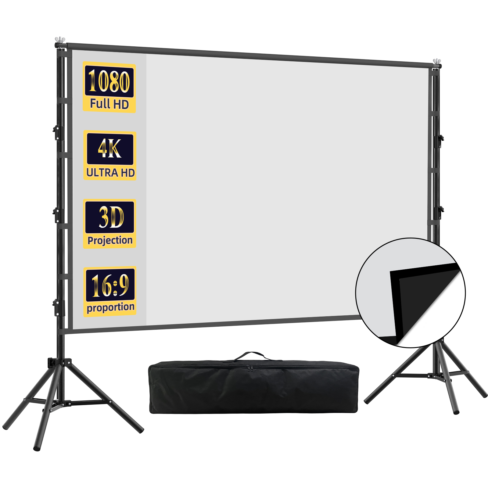 Home Cinema Blanc - VEIDADZ Projection Screen With Stand, Black