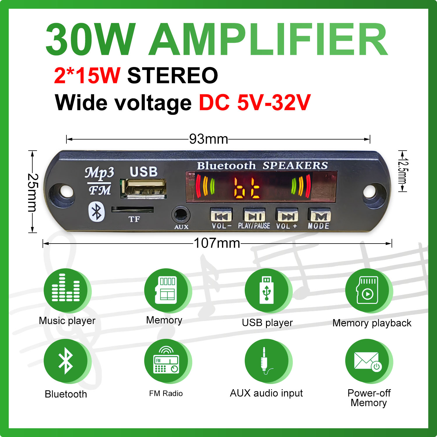 DC 5V-32V 30W Bluetooth5.0 Amp - Surround Sound Decoder ulasan dan harga